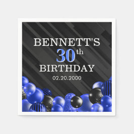 Balloons Black Blue Birthday Napkins Serviette