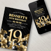 Balloons Black Gold 19. Geburtstag Einladung