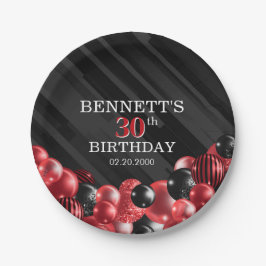 Balloons Black Red Birthday Pappteller