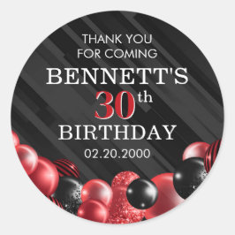 Balloons Black Red Birthday Runder Aufkleber