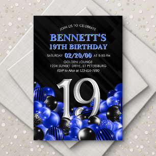 Balloons Blue 19. Geburtstag Einladung