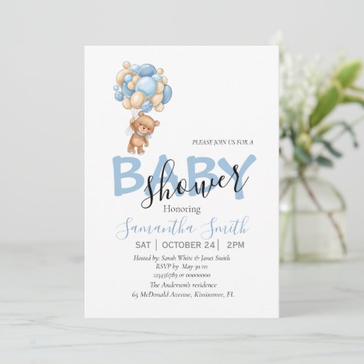 Balloons Blue Einladung (Stehend Vorderseite)