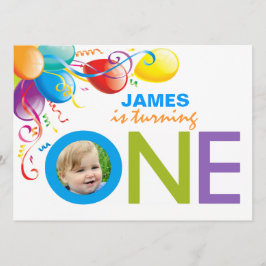 Balloons Boy First Birthday Party | Foto Einladung