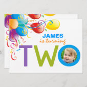 Balloons Boy Two Birthday Party | Foto Einladung (Vorne/Hinten)