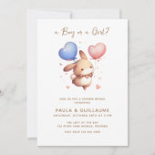Balloons Bunny Gender Reveal Party einladen Einladung (Vorderseite)