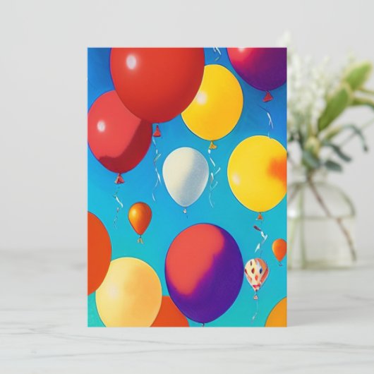 Balloons bunt feiern Flat Card Danke (Stehend Vorderseite)