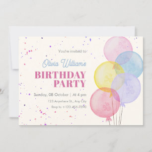 Balloons Buntes pastellfarbenes Aquarell Geburtsta Einladung