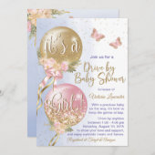 Balloons Butterfly Covid Drive by Baby Dusche Einladung (Vorne/Hinten)