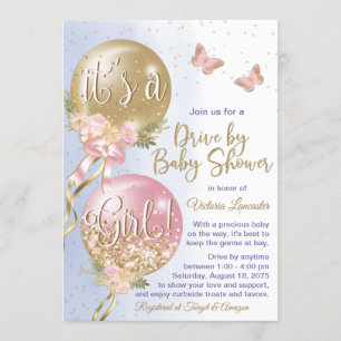 Balloons Butterfly Covid Drive by Baby Dusche Einladung