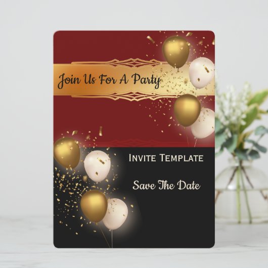 Balloons Confetti Save the Date - Party Einladung (Stehend Vorderseite)