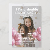 Balloons Double Celebration Foto Kindergeburtstag Einladung (Vorderseite)