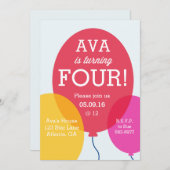 Balloons Einladung zum Geburtstag (Vorne/Hinten)