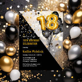 Balloons Elegant Black | Gold 18. Geburtstagsparty Acryleinladungen