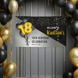 Balloons Elegant Black | Gold 18. Geburtstagsparty Banner