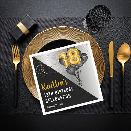 Balloons Elegant Black | Gold 18. Geburtstagsparty Serviette