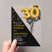 Balloons Elegant Black | Gold 30. Geburtstag Party Acryleinladungen (Insitu (Handheld))
