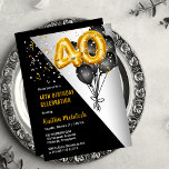 Balloons Elegant Black | Gold 40. Geburtstag Party Einladung<br><div class="desc">Schwarze Ballons als Rückfall auf goldene Tonwertballons verleihen diesem 40. Geburtstag-Party-Design einen dramatischen Flair. Composite Design von Holiday Hearts Designs (Rechte vorbehalten). Andere Altersnummern sind in unserem Shop erhältlich. Wenn Sie kein Design für das von Ihnen gesuchte Alter sehen, dann schicken Sie uns eine Nachricht an info@holidayheartsdesigns.com oder via Zazzle...</div>