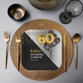 Balloons Elegant Black | Gold 60. Geburtstagsparty Pappteller