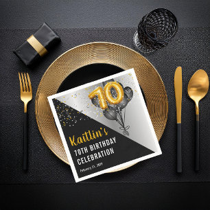 Balloons Elegant Black Gold 70. Geburtstagsparty Serviette