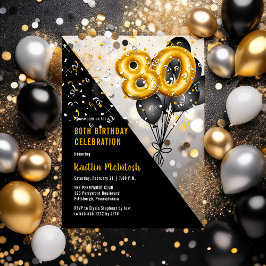 Balloons Elegant Black | Gold 80. Geburtstagsparty Acryleinladungen