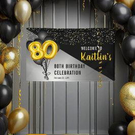 Balloons Elegant Black | Gold 80. Geburtstagsparty Banner