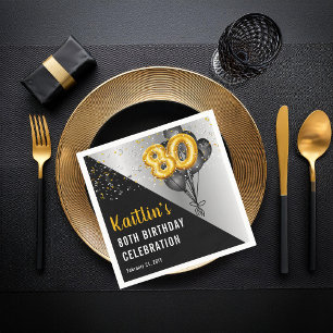 Balloons Elegant Black Gold 80. Geburtstagsparty Serviette