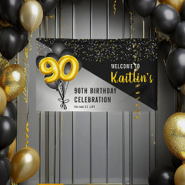 Balloons Elegant Black | Gold 90. Geburtstagsparty Banner