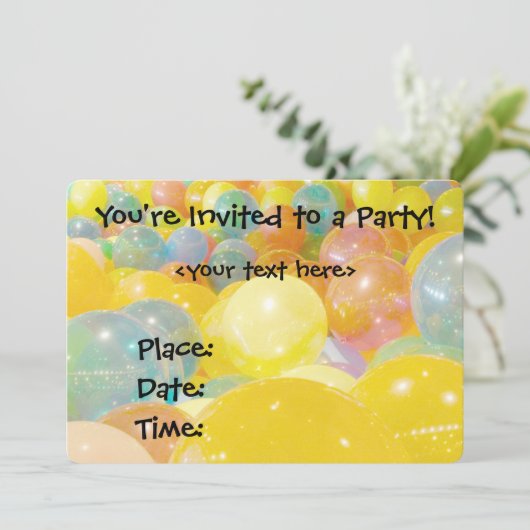 Balloons farbenfrohe Party Einladung (Stehend Vorderseite)