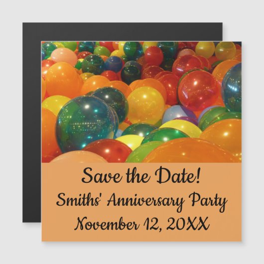 Balloons Farbiges Party Design Save the Date Magnetkarte (Vorne/Hinten)
