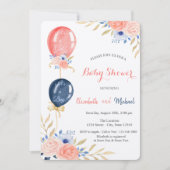 Balloons Floral Baby Dusche Einladung (Vorderseite)