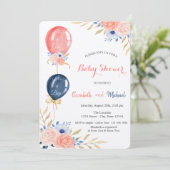 Balloons Floral Baby Dusche Einladung (Stehend Vorderseite)