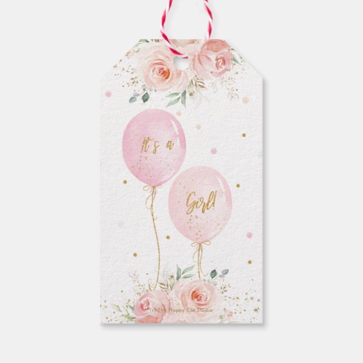 Balloons Floral Girl Babydusche Vielen Dank für Ih Geschenkanhänger (Rückseite)
