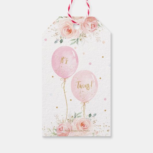 Balloons Floral Twins Baby Dusche Vielen Dank für Geschenkanhänger (Rückseite)