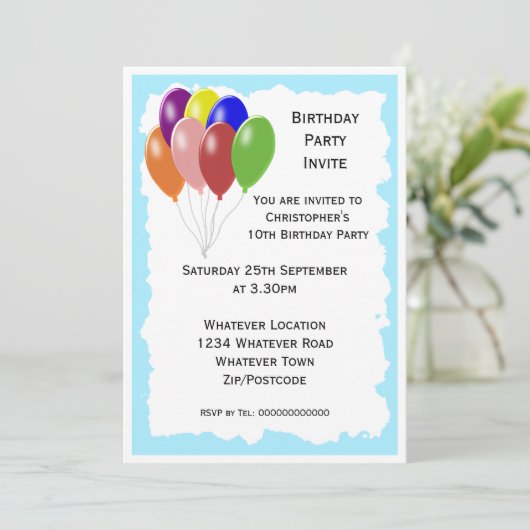 Balloons Geburtstagsparty Einladung (Stehend Vorderseite)