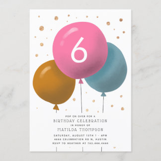 Balloons Geburtstagsparty Gold Glitzer Einladung