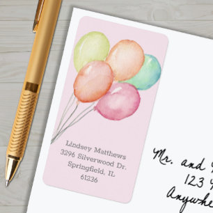 Balloons Girl Baby Dusche Rosa Rücksendeadresse Adressaufkleber