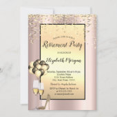 Balloons, Gold Confetti Rose Gold Rente Einladung (Vorderseite)