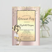 Balloons, Gold Confetti Rose Gold Rente Einladung (Stehend Vorderseite)