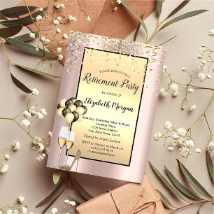 Balloons, Gold Confetti Rose Gold Rente Einladung