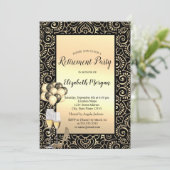 Balloons, Gold Mandala Black Retirement Einladung (Stehend Vorderseite)