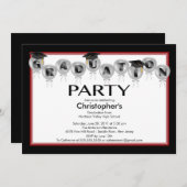 Balloons Graduierung Party Einladung Black Cap (Vorne/Hinten)