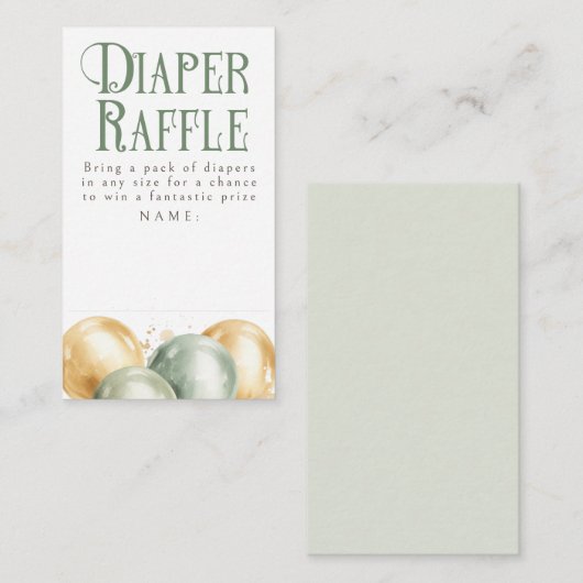 Balloons Green Diaper Raffle Baby Duschkarten Begleitkarte (Vorne/Hinten)