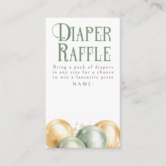Balloons Green Diaper Raffle Baby Duschkarten Begleitkarte (Vorderseite)