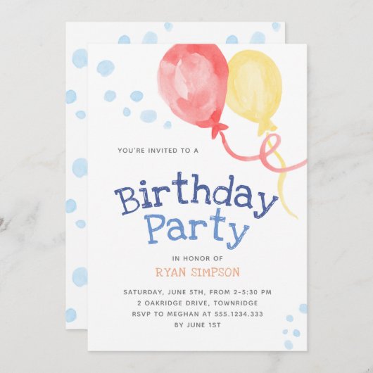 Balloons Kindergeburtstag Party Einladung (Vorne/Hinten)