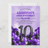 Balloons Lila 10. Geburtstag Einladung (Vorderseite)