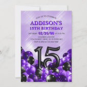 Balloons Lila 15. Geburtstag Einladung (Vorderseite)