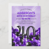 Balloons Lila 40. Geburtstag Einladung (Vorderseite)