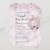 Balloons Lila Glitzer Bloral Virtual Baby Dusche Einladung (Vorne/Hinten)