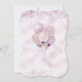 Balloons Lila Glitzer Bloral Virtual Baby Dusche Einladung (Rückseite)
