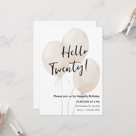 Balloons minimalistischer Geburtstag Einladung (Vorderseite/Rückseite Beispiel)